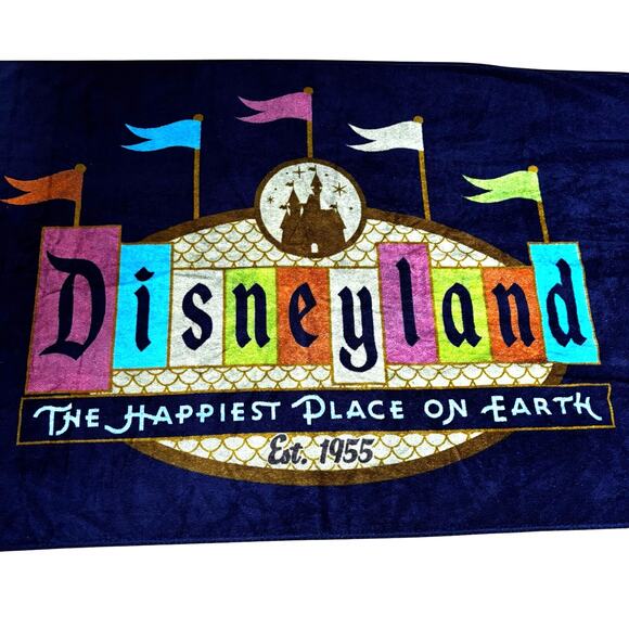 Vintage Disneyland Logo Walt Disney World beach towel 100% Cotton Blue Multi - Picture 1 of 7